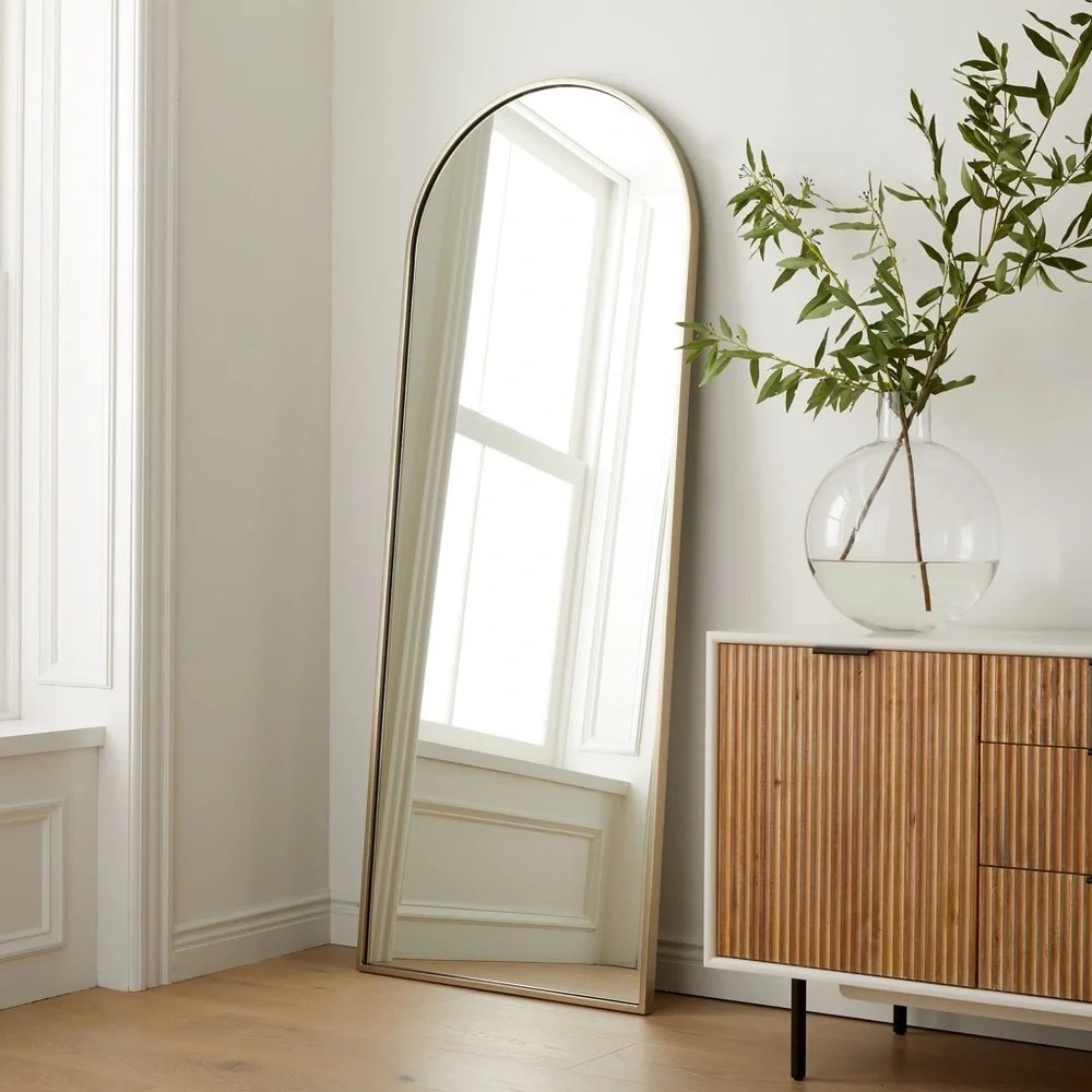 NEW West Elm Full Length Arched Gold Framed Boho Floor / Wall Mirror - 65